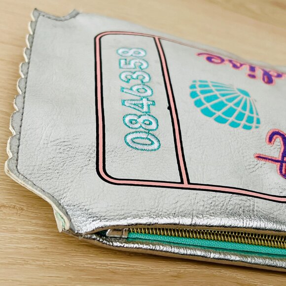 Charming Charlie "Ticket to Paradise" Silver Clutch Purse 13" x 7" / Whimsical - Picture 6 of 16